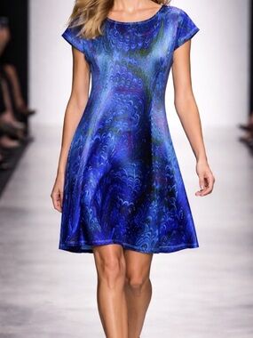 NWT Lily Vibrant Blue and Green Patterned Mini Dress